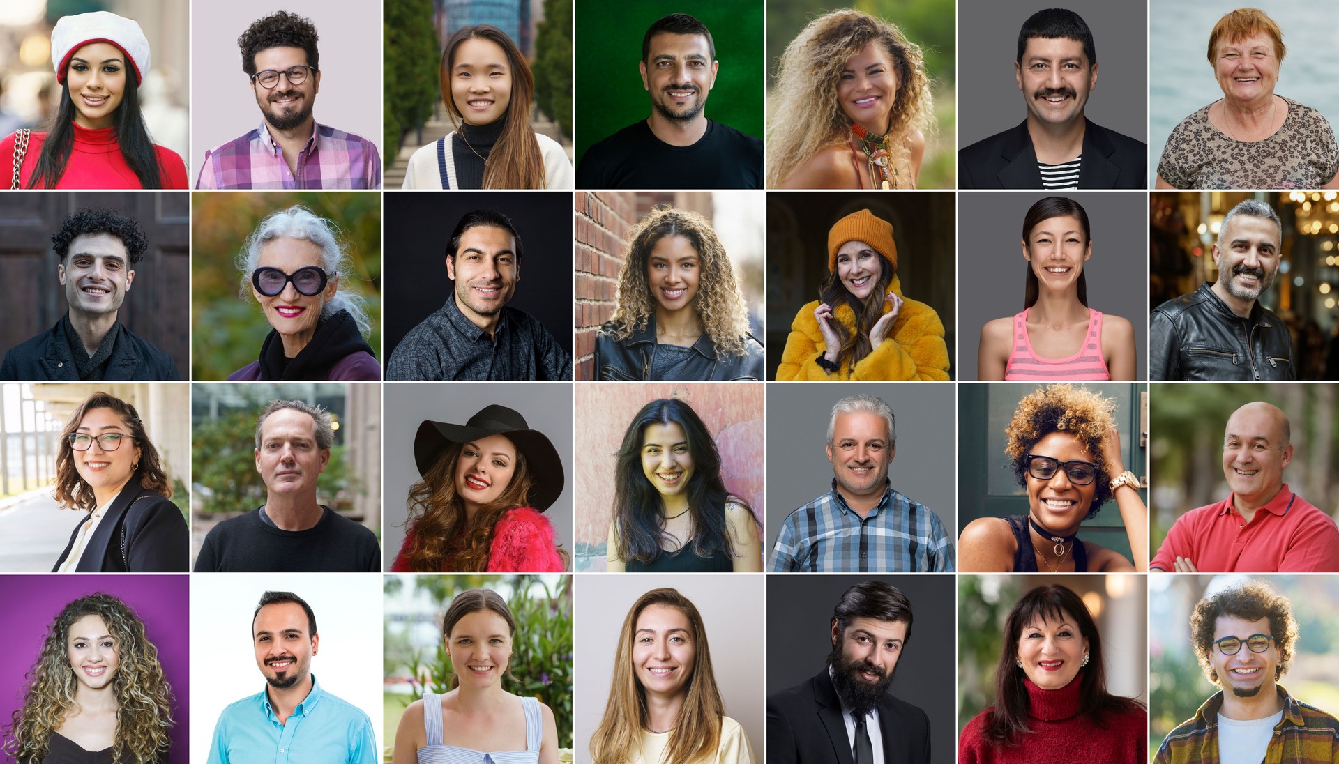 Headshot portraits of diverse smiling real people stock